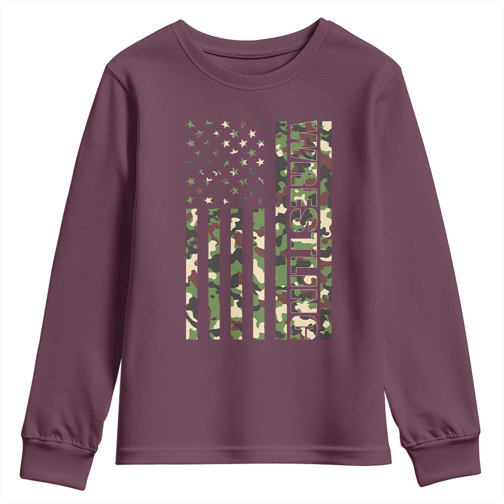 Wrestling American Flag Camo Wrestler Youth Sweatshirt