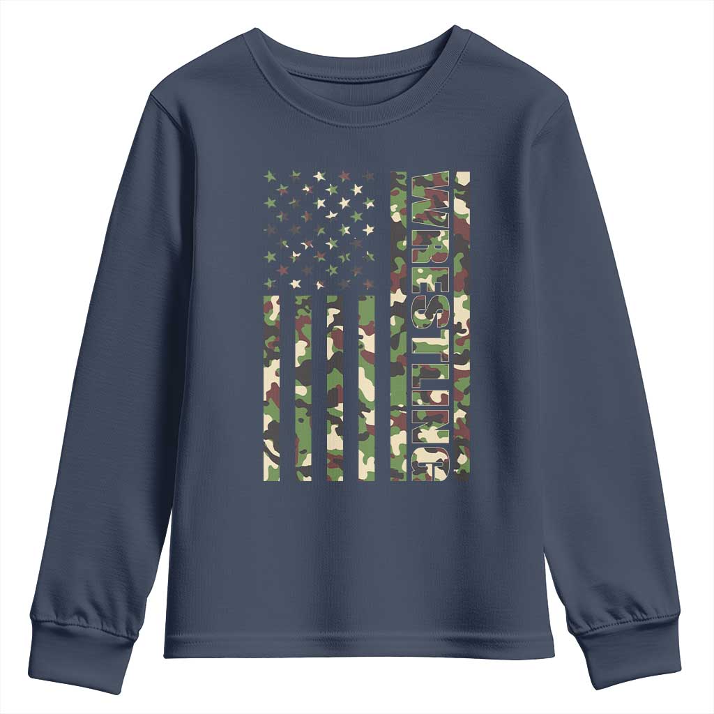 Wrestling American Flag Camo Wrestler Youth Sweatshirt