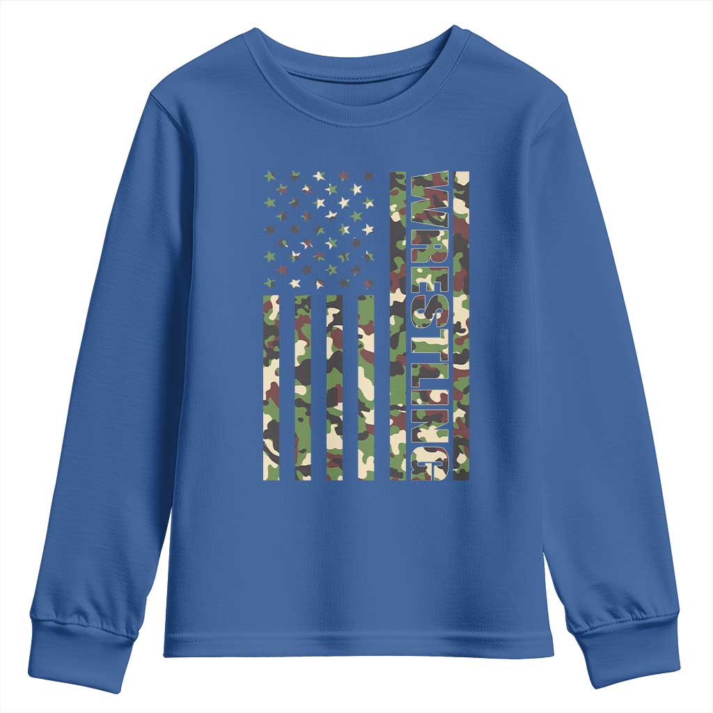 Wrestling American Flag Camo Wrestler Youth Sweatshirt