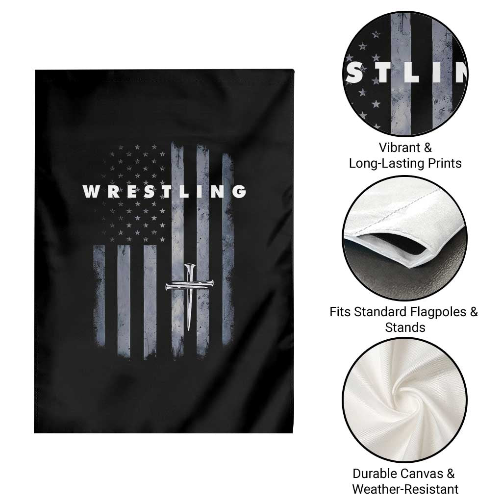 Christian Wrestling Garden Flag Wrestler Faith Strength US USA Flag Christ Cross
