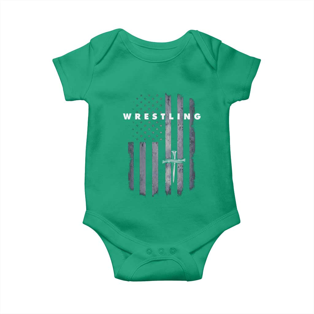 Christian Wrestling Baby Onesie Wrestler Faith Strength US USA Flag Christ Cross