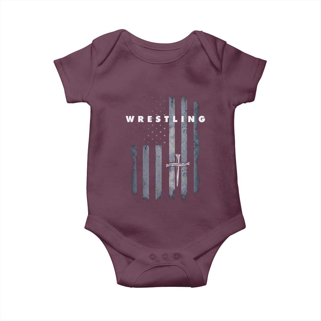 Christian Wrestling Baby Onesie Wrestler Faith Strength US USA Flag Christ Cross