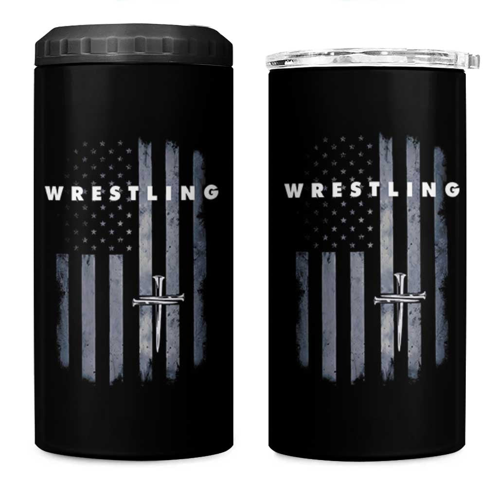 Christian Wrestling 4 in 1 Can Cooler Tumbler Wrestler Faith Strength US USA Flag Christ Cross