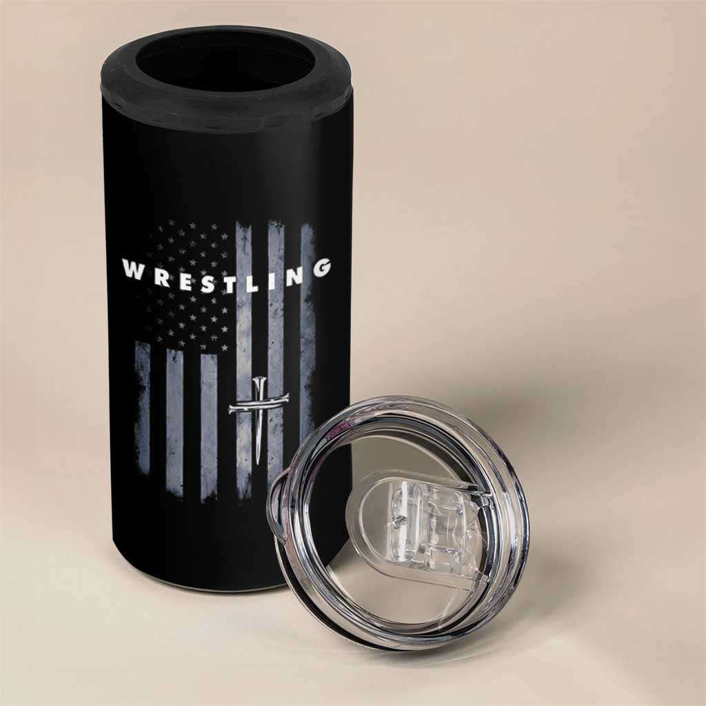 Christian Wrestling 4 in 1 Can Cooler Tumbler Wrestler Faith Strength US USA Flag Christ Cross