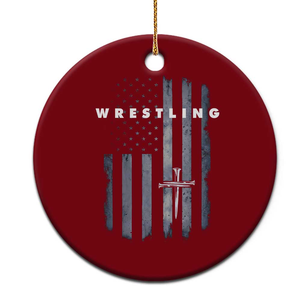Christian Wrestling Ceramic Ornament Wrestler Faith Strength US USA Flag Christ Cross