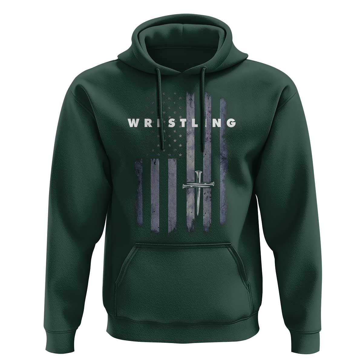 Christian Wrestling Hoodie Wrestler Faith Strength US USA Flag Christ Cross