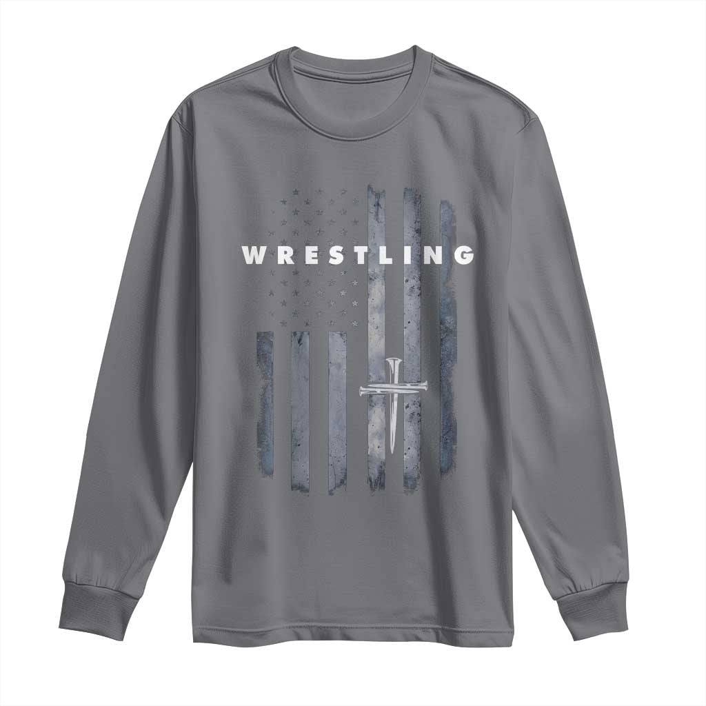 Christian Wrestling Long Sleeve Shirt Wrestler Faith Strength US USA Flag Christ Cross