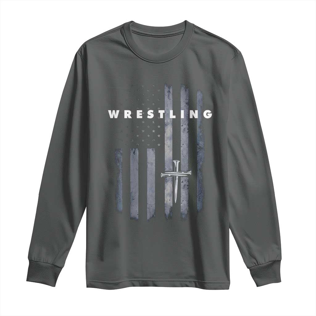 Christian Wrestling Long Sleeve Shirt Wrestler Faith Strength US USA Flag Christ Cross