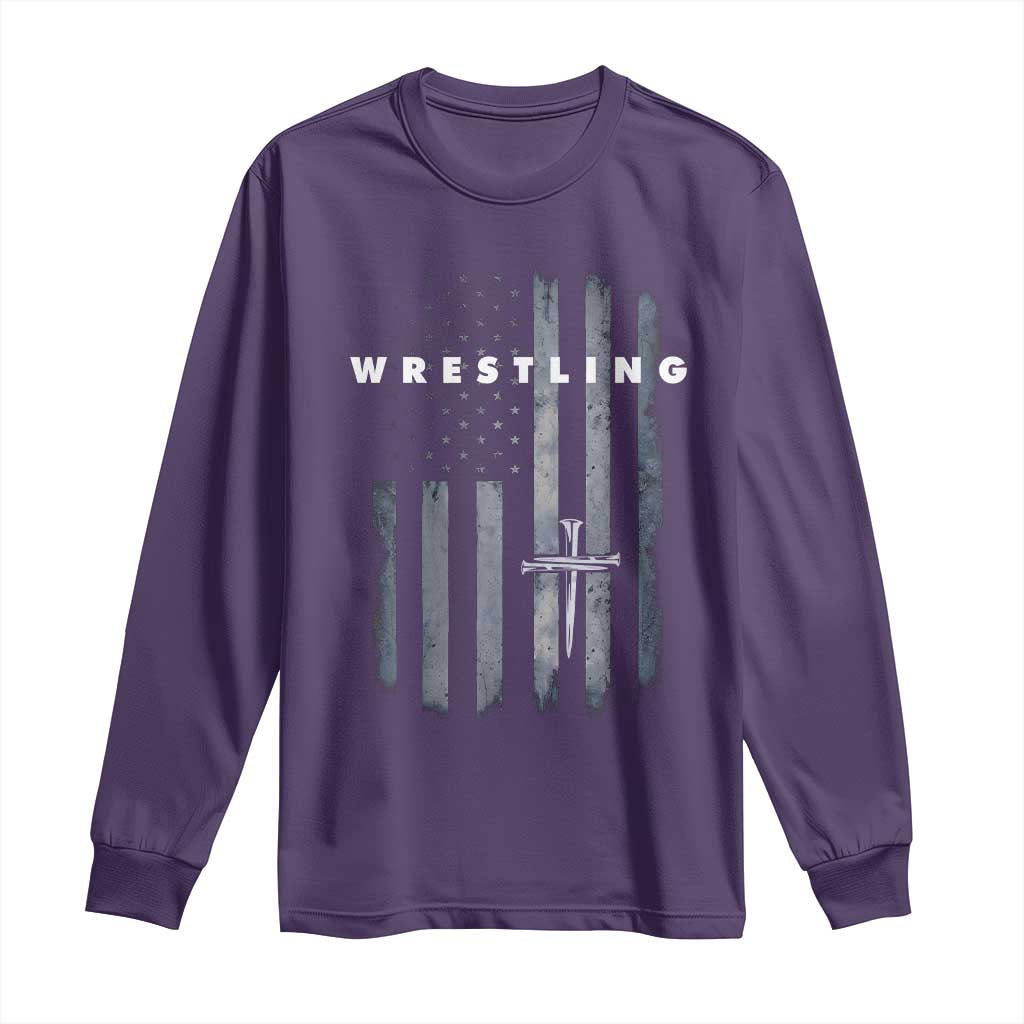 Christian Wrestling Long Sleeve Shirt Wrestler Faith Strength US USA Flag Christ Cross