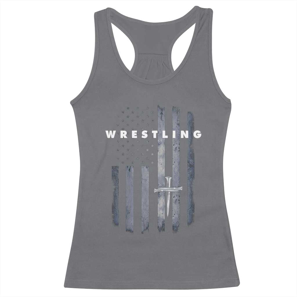 Christian Wrestling Racerback Tank Top Wrestler Faith Strength US USA Flag Christ Cross
