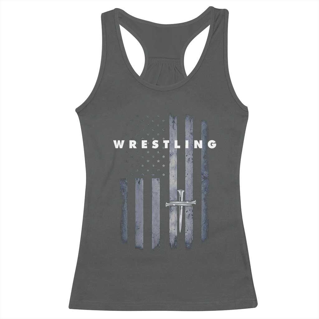 Christian Wrestling Racerback Tank Top Wrestler Faith Strength US USA Flag Christ Cross
