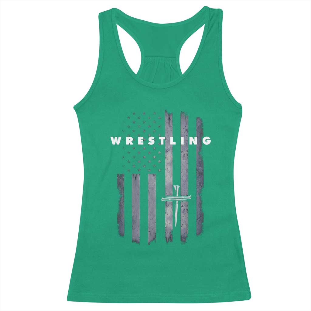 Christian Wrestling Racerback Tank Top Wrestler Faith Strength US USA Flag Christ Cross