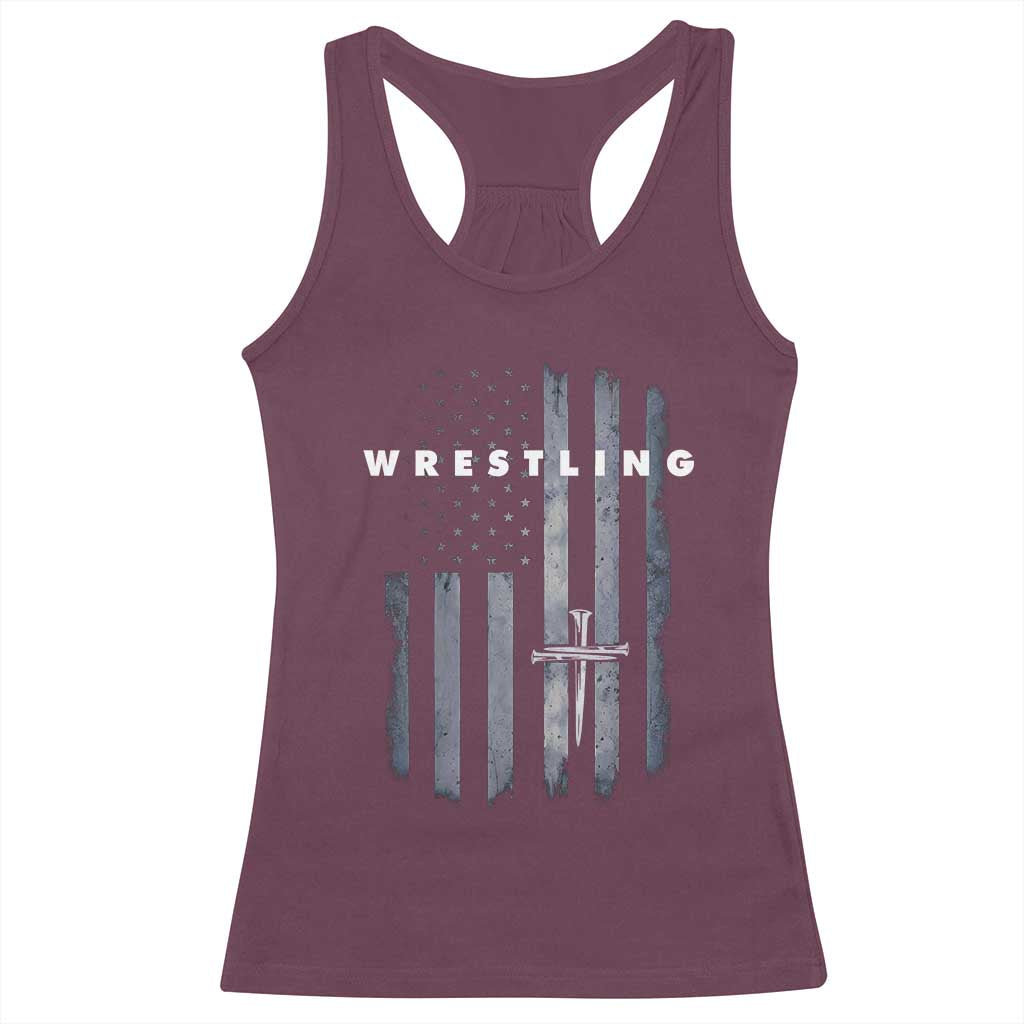 Christian Wrestling Racerback Tank Top Wrestler Faith Strength US USA Flag Christ Cross