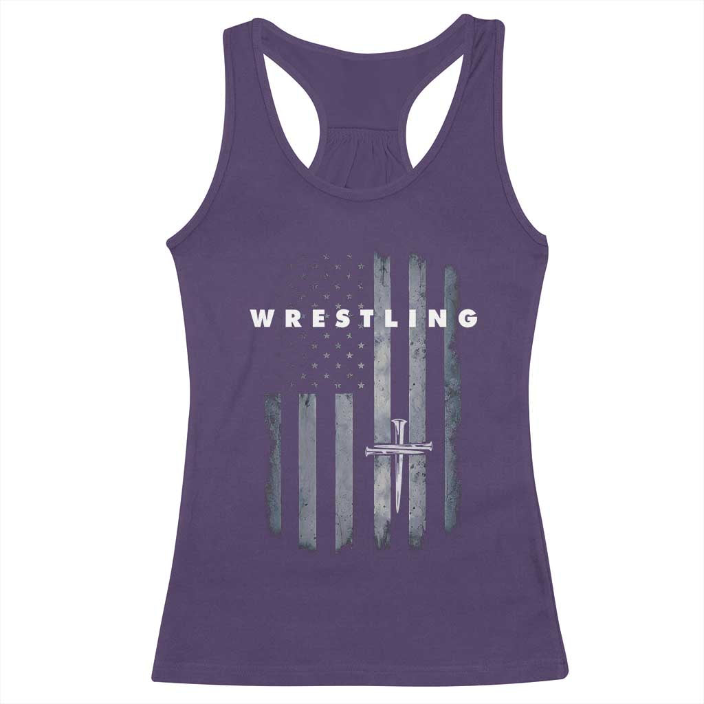 Christian Wrestling Racerback Tank Top Wrestler Faith Strength US USA Flag Christ Cross
