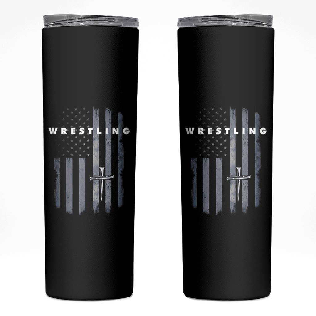 Christian Wrestling Skinny Tumbler Wrestler Faith Strength US USA Flag Christ Cross
