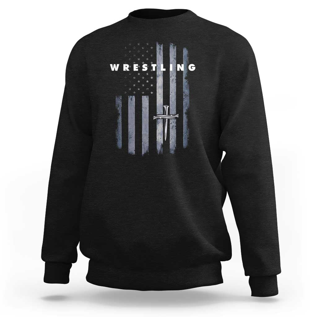 Christian Wrestling Sweatshirt Wrestler Faith Strength US USA Flag Christ Cross
