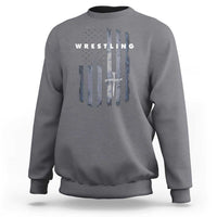 Christian Wrestling Sweatshirt Wrestler Faith Strength US USA Flag Christ Cross