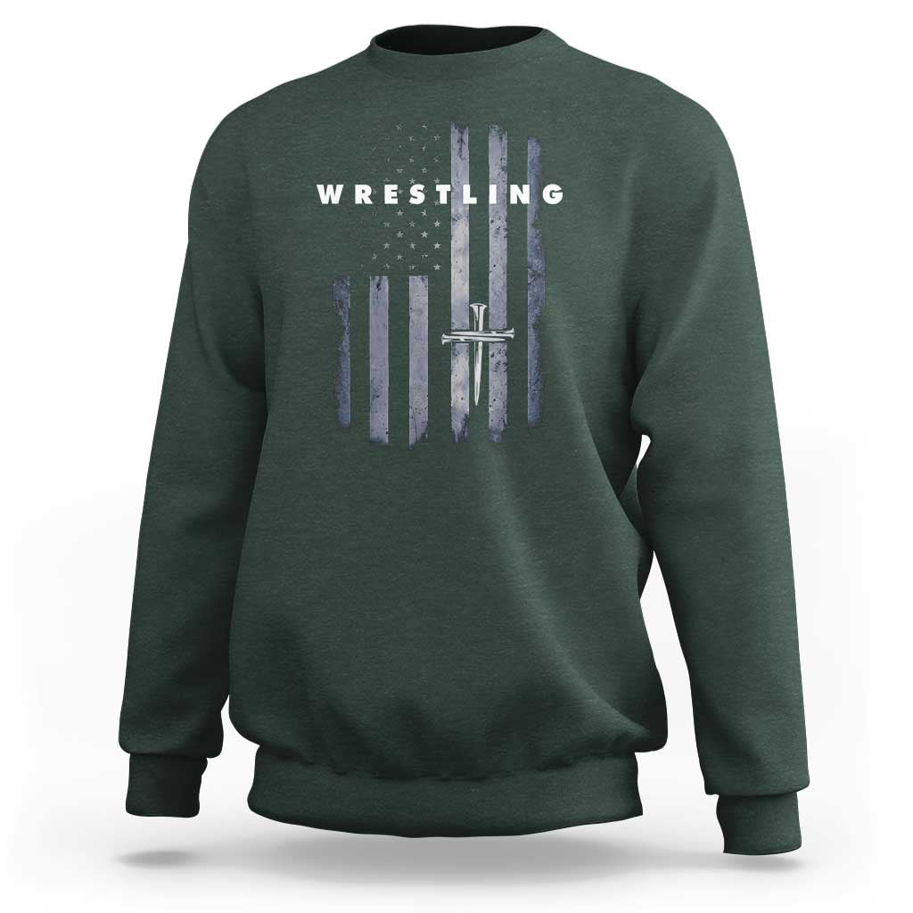 Christian Wrestling Sweatshirt Wrestler Faith Strength US USA Flag Christ Cross