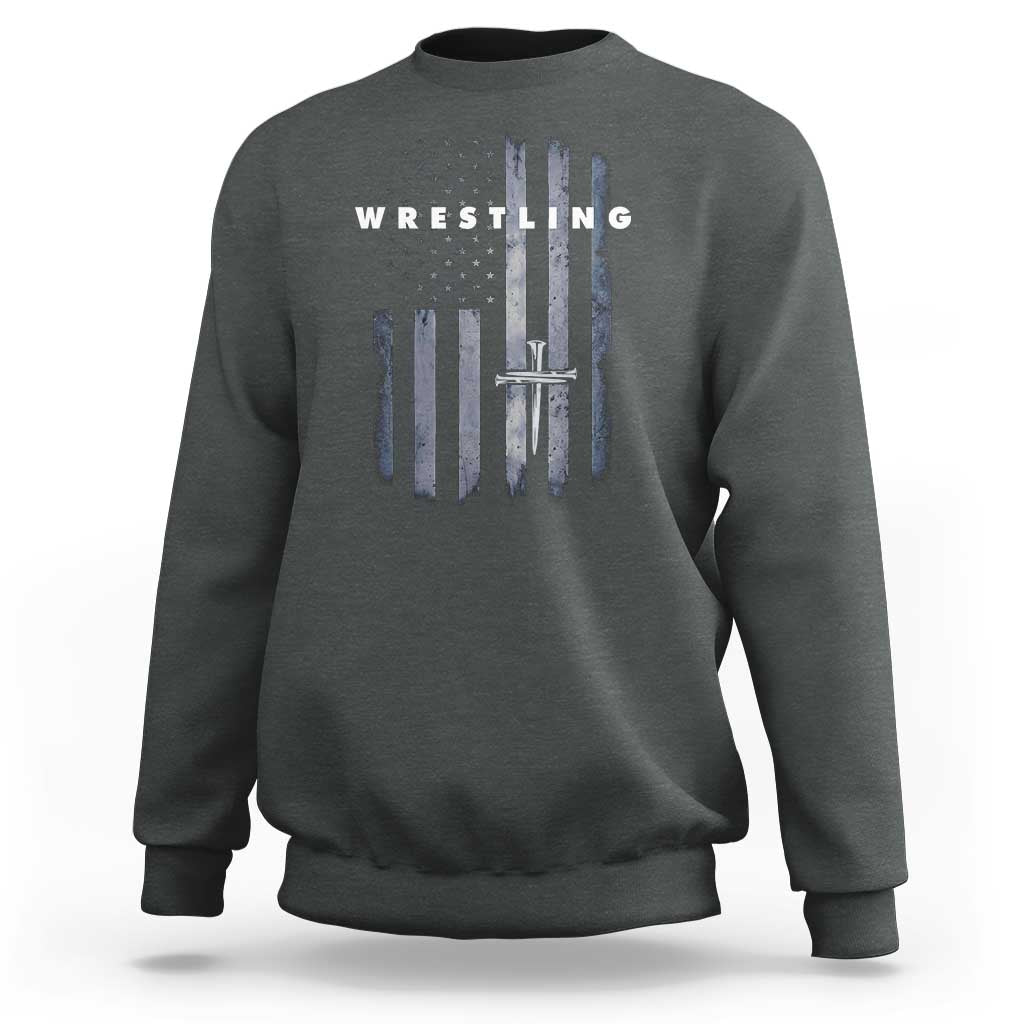 Christian Wrestling Sweatshirt Wrestler Faith Strength US USA Flag Christ Cross
