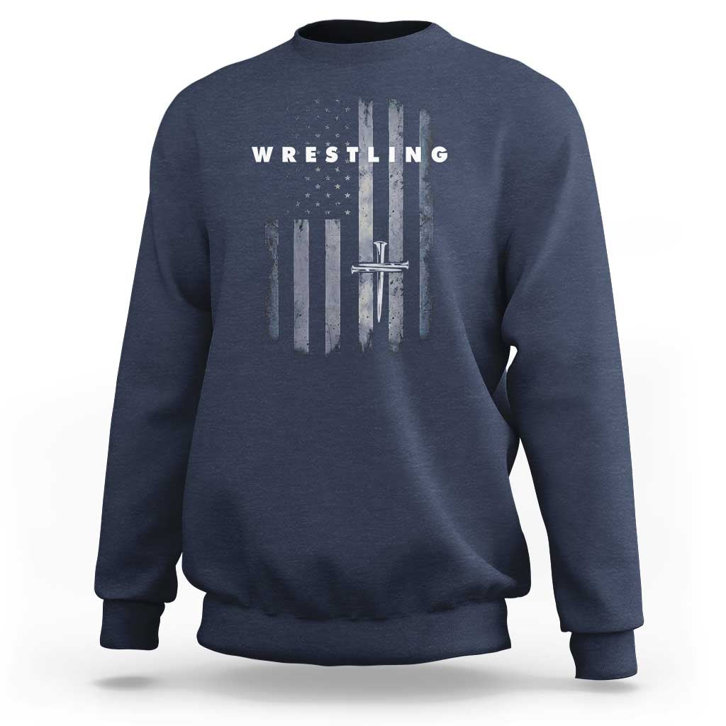 Christian Wrestling Sweatshirt Wrestler Faith Strength US USA Flag Christ Cross