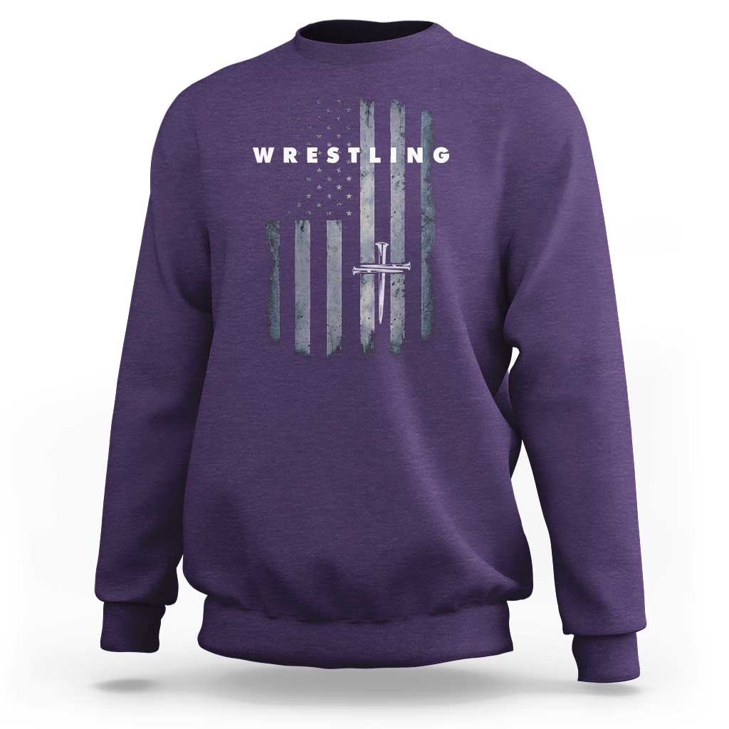 Christian Wrestling Sweatshirt Wrestler Faith Strength US USA Flag Christ Cross