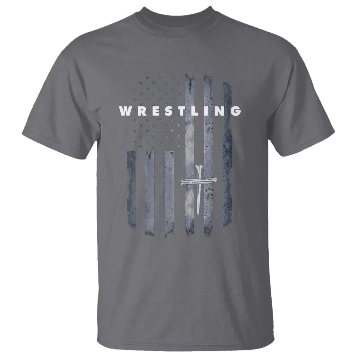 Christian Wrestling T Shirt Wrestler Faith Strength US USA Flag Christ Cross