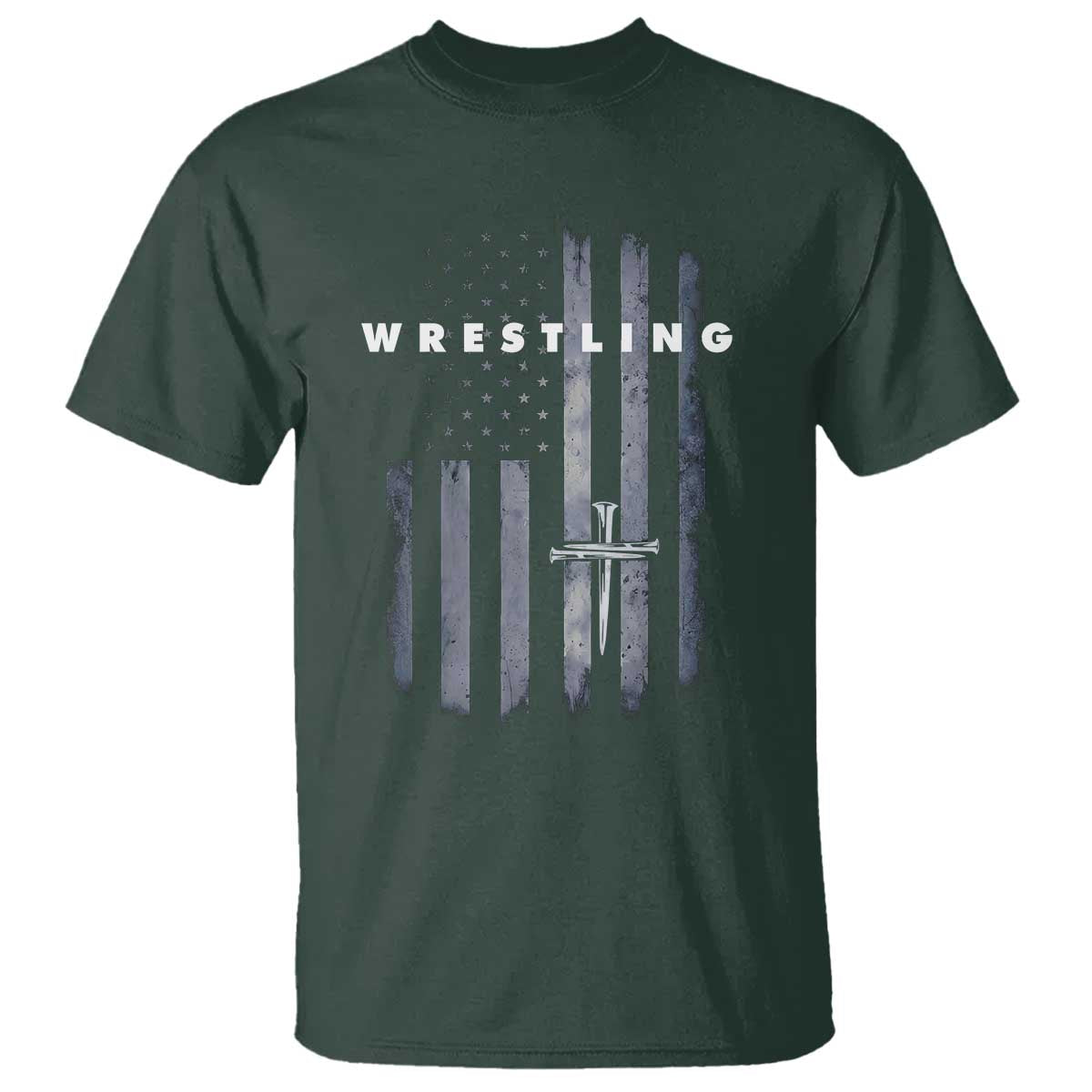 Christian Wrestling T Shirt Wrestler Faith Strength US USA Flag Christ Cross
