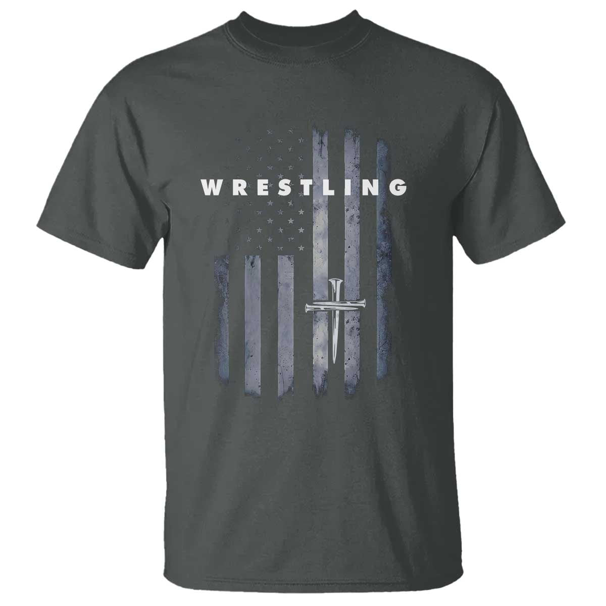 Christian Wrestling T Shirt Wrestler Faith Strength US USA Flag Christ Cross