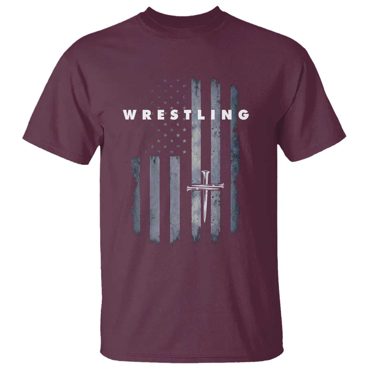 Christian Wrestling T Shirt Wrestler Faith Strength US USA Flag Christ Cross