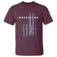 Christian Wrestling T Shirt Wrestler Faith Strength US USA Flag Christ Cross