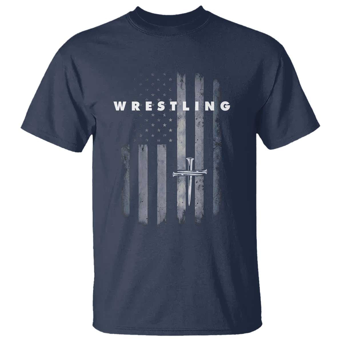 Christian Wrestling T Shirt Wrestler Faith Strength US USA Flag Christ Cross