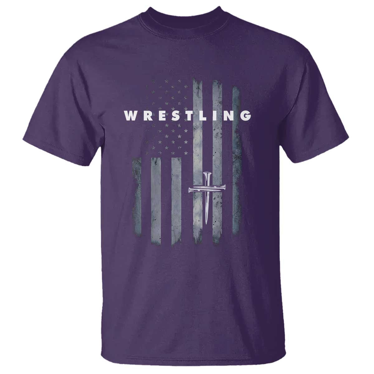 Christian Wrestling T Shirt Wrestler Faith Strength US USA Flag Christ Cross