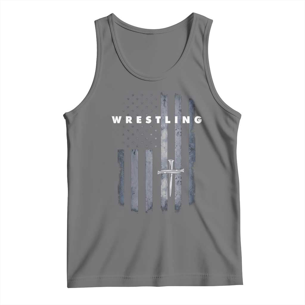 Christian Wrestling Tank Top Wrestler Faith Strength US USA Flag Christ Cross