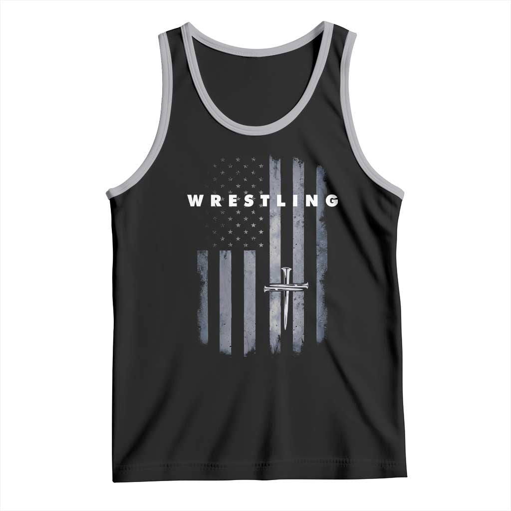 Christian Wrestling Tank Top Wrestler Faith Strength US USA Flag Christ Cross