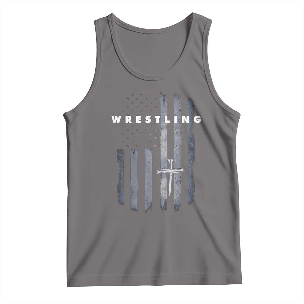 Christian Wrestling Tank Top Wrestler Faith Strength US USA Flag Christ Cross