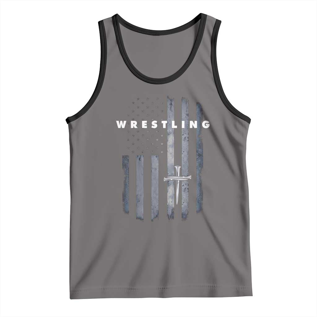 Christian Wrestling Tank Top Wrestler Faith Strength US USA Flag Christ Cross