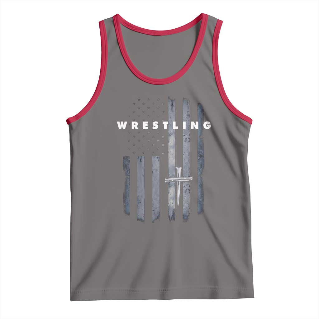 Christian Wrestling Tank Top Wrestler Faith Strength US USA Flag Christ Cross