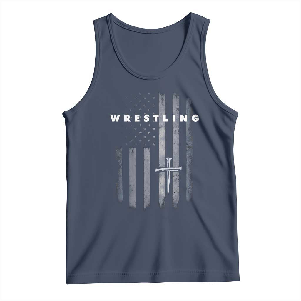 Christian Wrestling Tank Top Wrestler Faith Strength US USA Flag Christ Cross