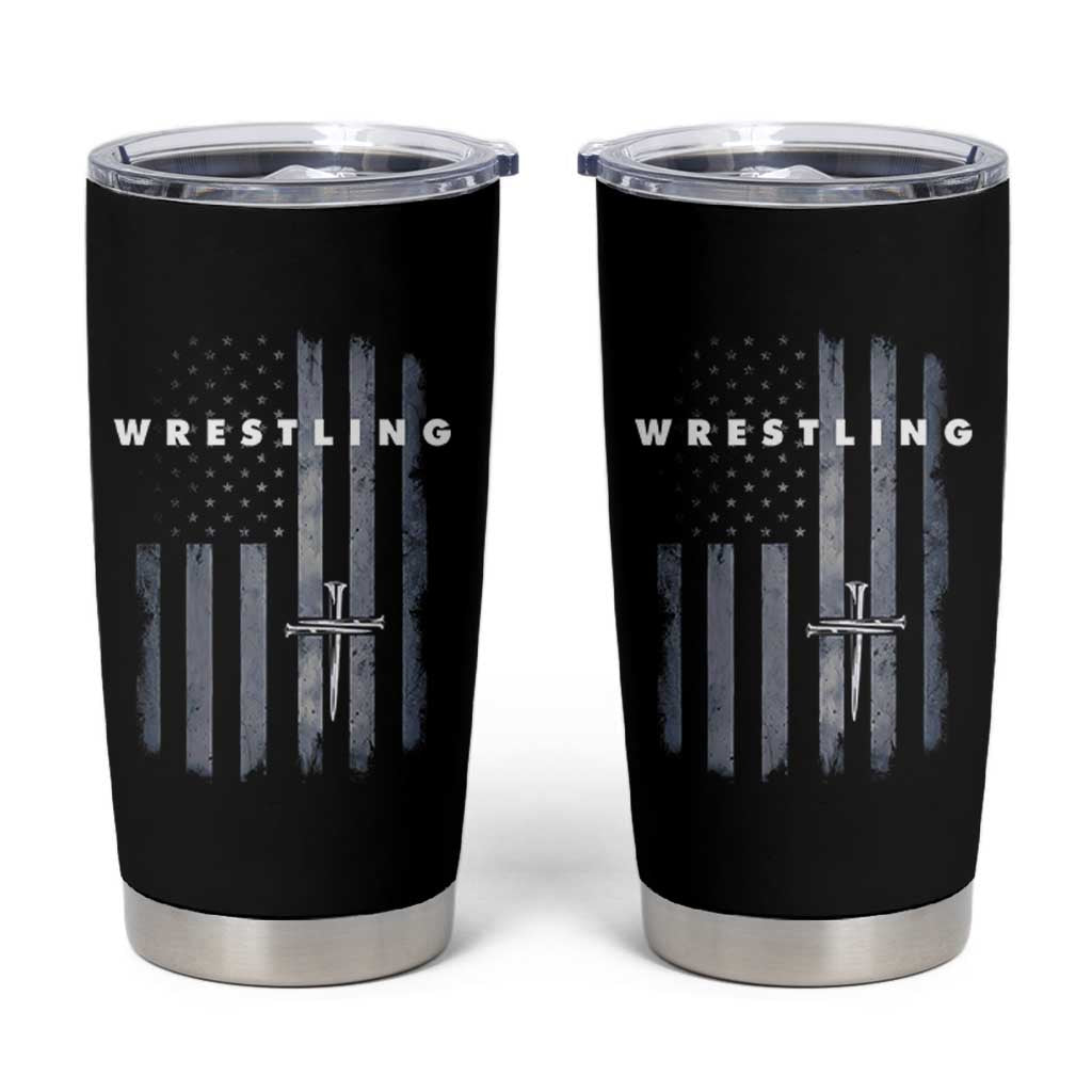 Christian Wrestling Tumbler Cup Wrestler Faith Strength US USA Flag Christ Cross