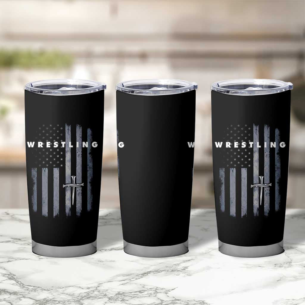 Christian Wrestling Tumbler Cup Wrestler Faith Strength US USA Flag Christ Cross
