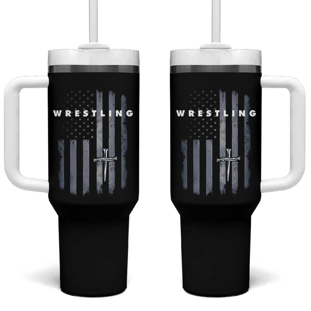 Christian Wrestling Tumbler With Handle Wrestler Faith Strength US USA Flag Christ Cross