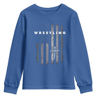 Christian Wrestling Youth Sweatshirt Wrestler Faith Strength US USA Flag Christ Cross