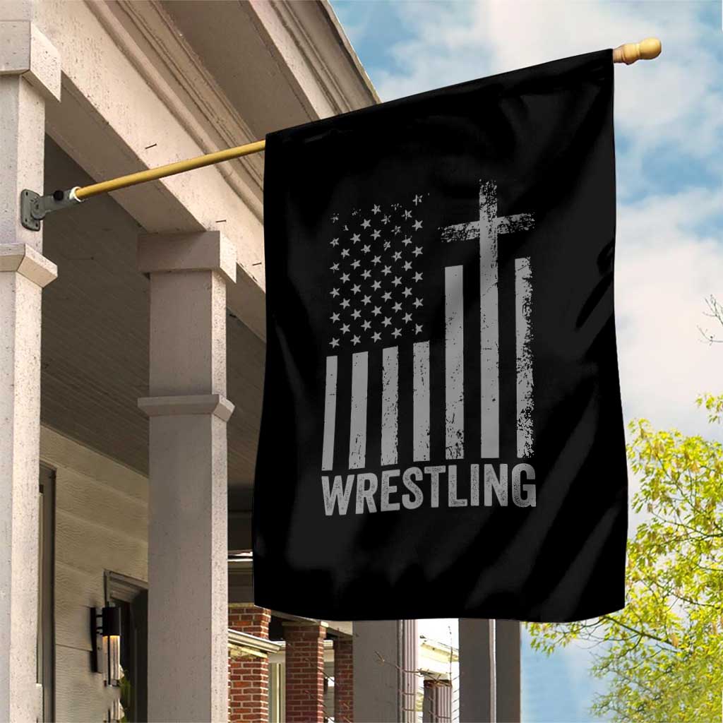 Faith Wrestling Garden Flag Christian Wrestler American Flag Cross