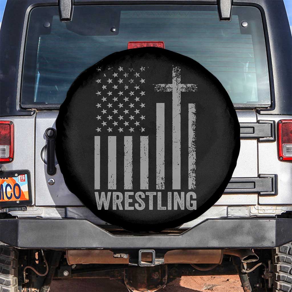 Faith Wrestling Spare Tire Cover Christian Wrestler American Flag Cross