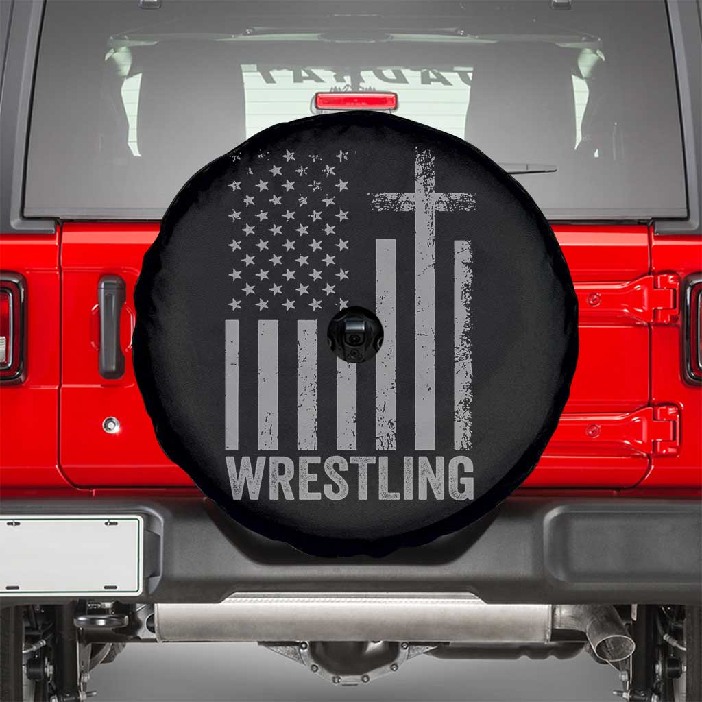Faith Wrestling Spare Tire Cover Christian Wrestler American Flag Cross