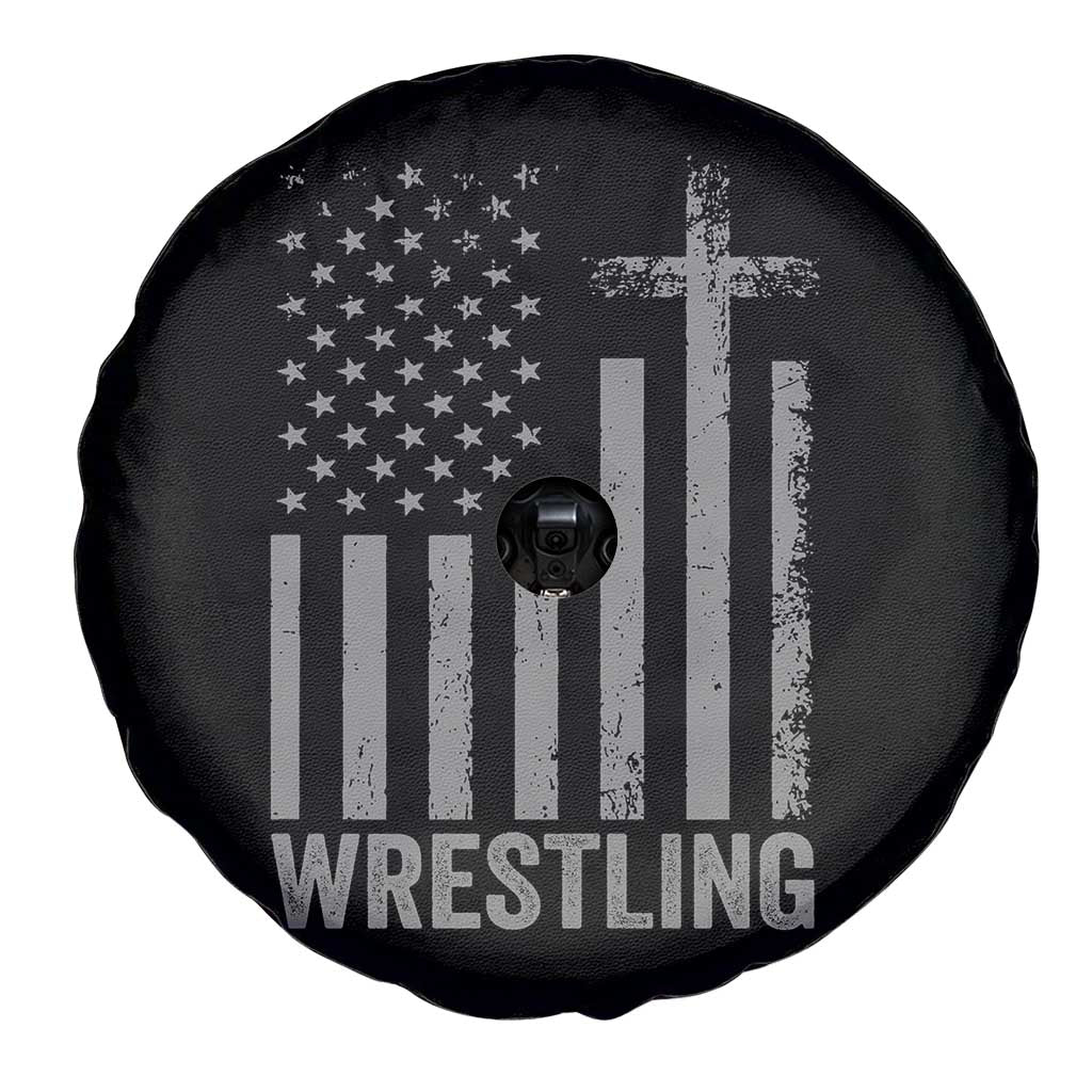Faith Wrestling Spare Tire Cover Christian Wrestler American Flag Cross