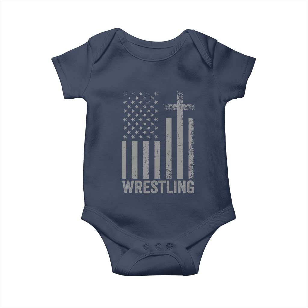 Faith Wrestling Baby Onesie Christian Wrestler American Flag Cross