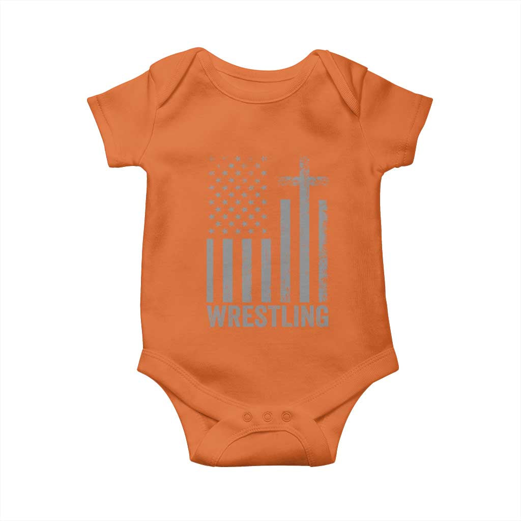 Faith Wrestling Baby Onesie Christian Wrestler American Flag Cross