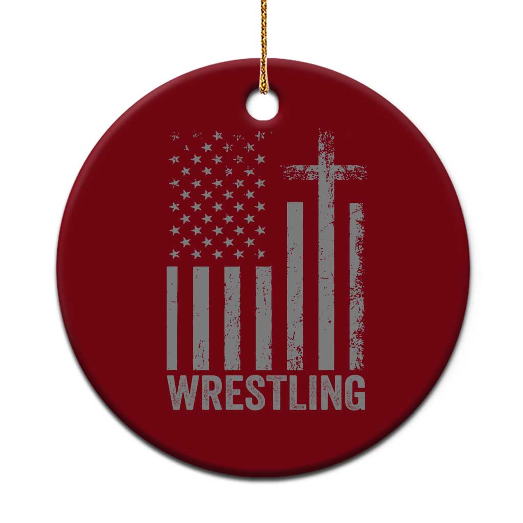 Faith Wrestling Ceramic Ornament Christian Wrestler American Flag Cross