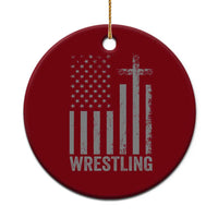 Faith Wrestling Ceramic Ornament Christian Wrestler American Flag Cross